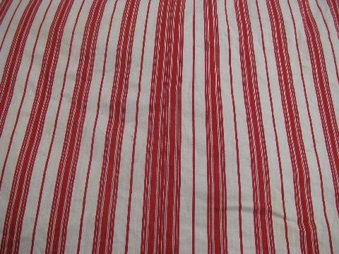 primitive old feather tick bed mattress, vintage wide red striped cotton ticking