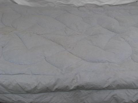 primitive old feather tick bed or duvet, vintage blue cotton chambray