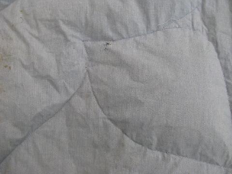 primitive old feather tick bed or duvet, vintage blue cotton chambray