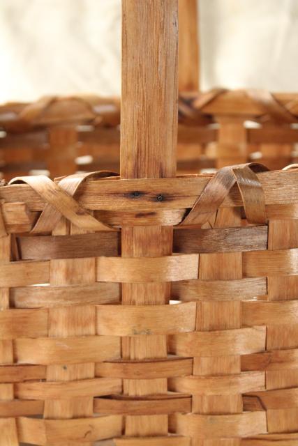 primitive old handmade wood split splint woven basket, farm country basket vintage 1936