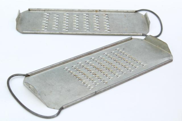 primitive old punched tin slaw boards vegetable graters or cheese shredders, vintage kitchen tools
