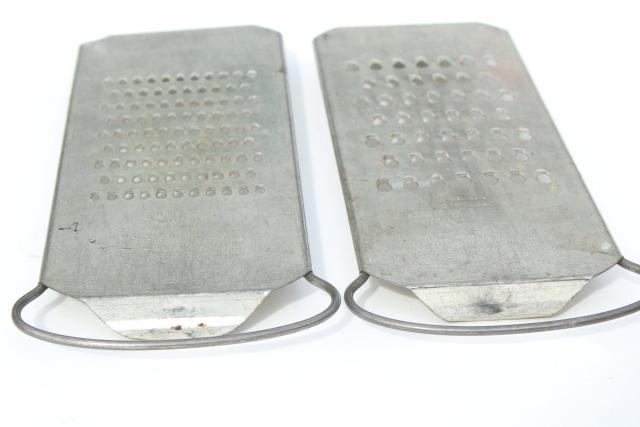 primitive old punched tin slaw boards vegetable graters or cheese shredders, vintage kitchen tools