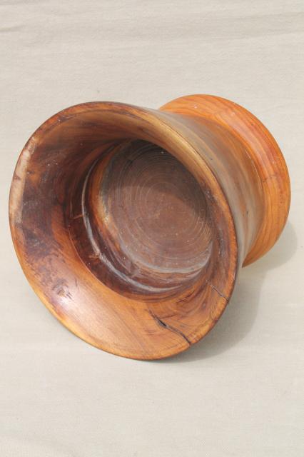 primitive old rough wood mortar basin, rustic hand turned wooden bowl
