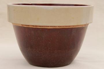 primitive old stoneware crock bowl, vintage USA pottery, antique crockery