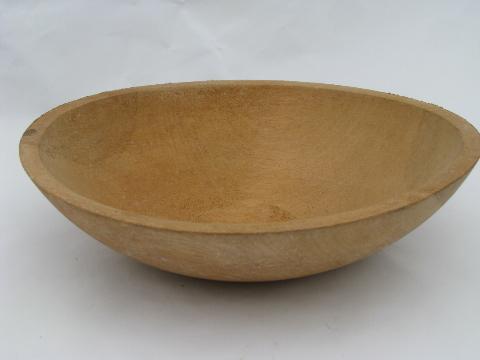 primitive old turned wood bowl, vintage woodenware salad or fruit bowl