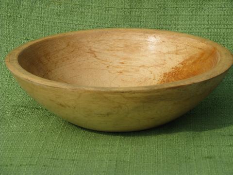 primitive old wood bowls lot, vintage American made woodenware, signed