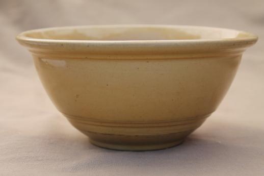 primitive old yellow ware pottery bowl, antique vintage yellow mixing bowl