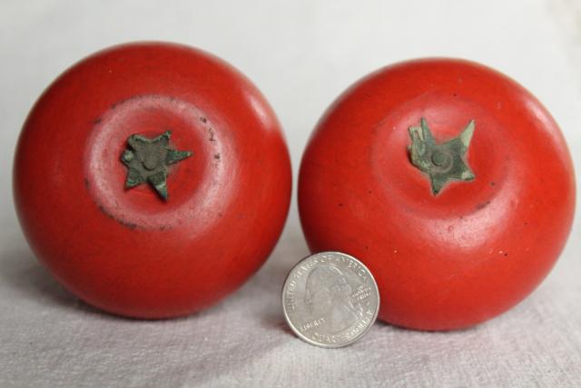 primitive vintage carved wood fruit, red tomatoes or apples, rustic country bowl fillers