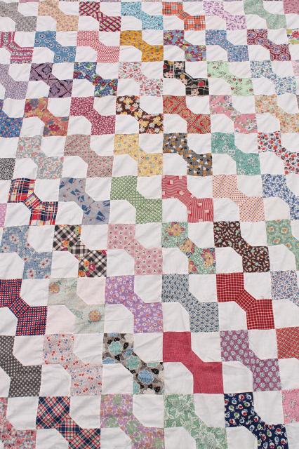 primitive vintage cotton print patchwork quilt top, bow-tie bows in all colors