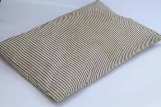 primitive vintage feather pillows with indigo blue striped cotton ticking