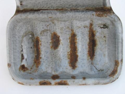primitive vintage grey graniteware wall mount soap dish, for old farmhouse kitchen sink