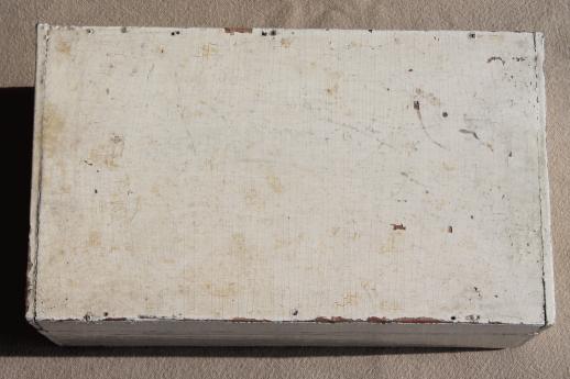 primitive vintage wood cigar box, keepsake box w/ shabby chippy old white paint