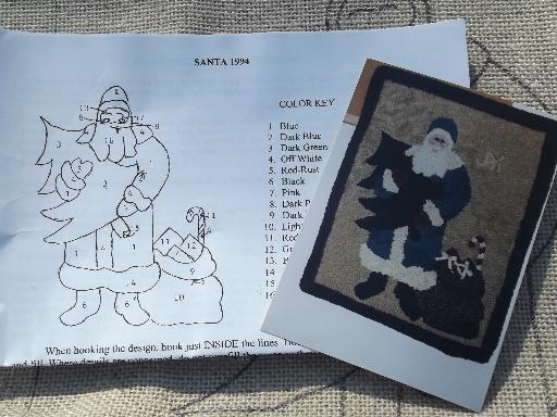 punch needle hooked Santa kit for primitive wall hanging or small wool rug