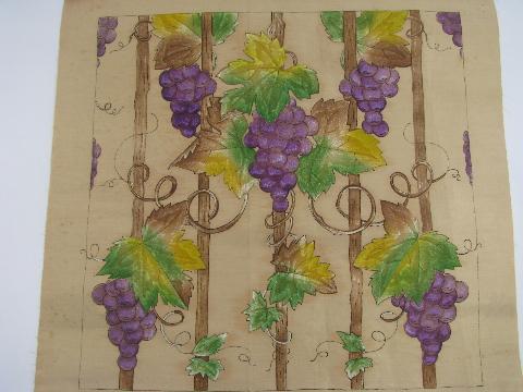 purple grapes, vintage cotton pillow top for tinted embroidery