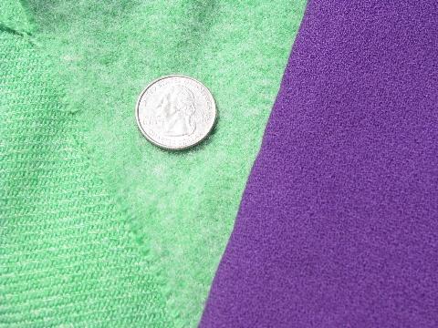 purple / green / blue / pink, lot vintage wool fabric for sewing crafts, felting, braiding rugs