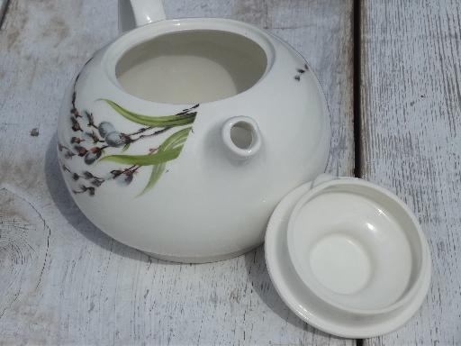 pussy willow print teapot, 50s vintage W S George china tea pot