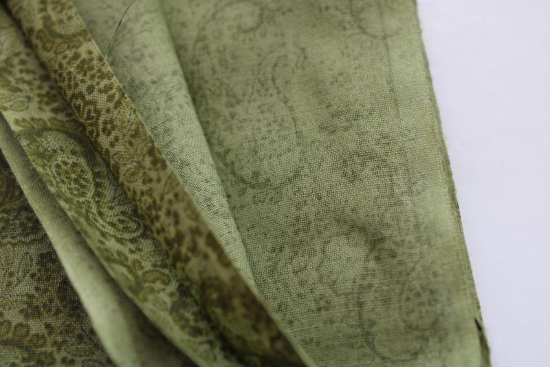 quilting weight cotton vintage paisley fabric, print in shades of olive green