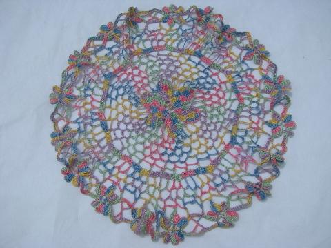 rainbow pastels vintage varigated cotton tatting & crochet thread lace doilies lot