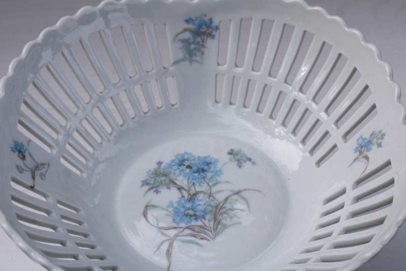 rare Haviland Limoges china pierced bowl fruit stand, French country blue cornflower, Bergere A Charme du Logis