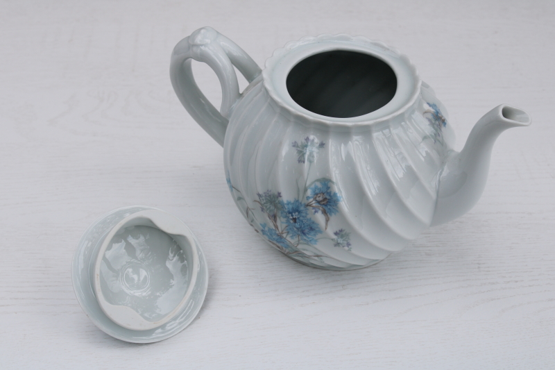 rare Haviland Limoges china tea pot, French country blue cornflower, Bergere A Charme du Logis