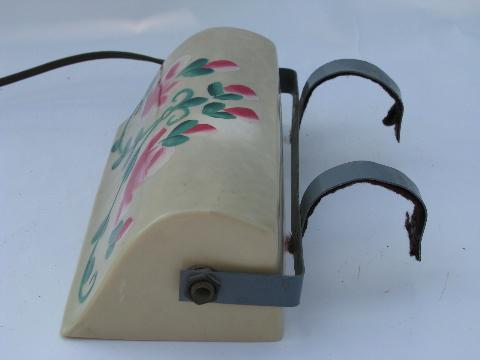 rare pair vintage reading lights, plastic bed headboard lamps w/ flowers