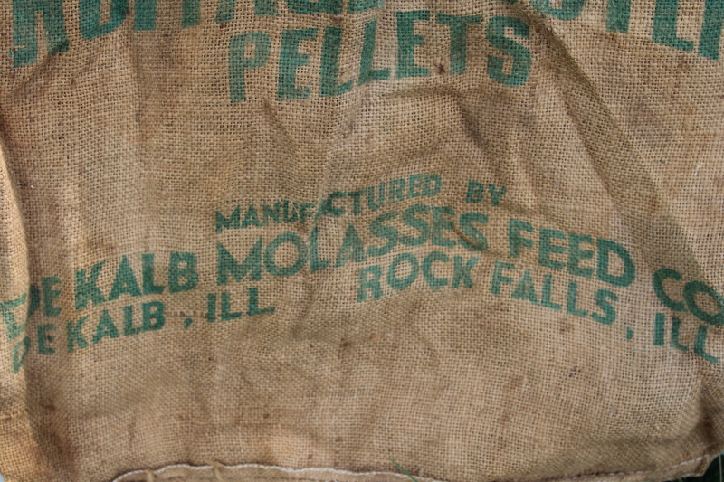 rare vintage Dekalb Molasses Feed print logo graphics burlap sack, farm grain bag