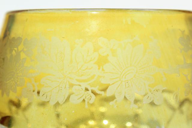 rare yellow stain color glass novelties, antique spoon holder, daisy & button tumbler