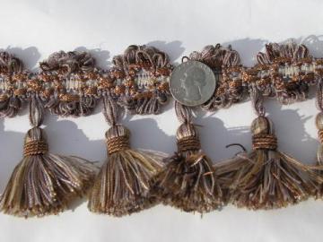 rayon tassel fringe upholstery braid or lampshade trim, Victorian vintage style, shades of brown