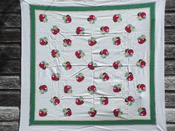 red apples print authentic vintage printed cotton kitchen tablecloth