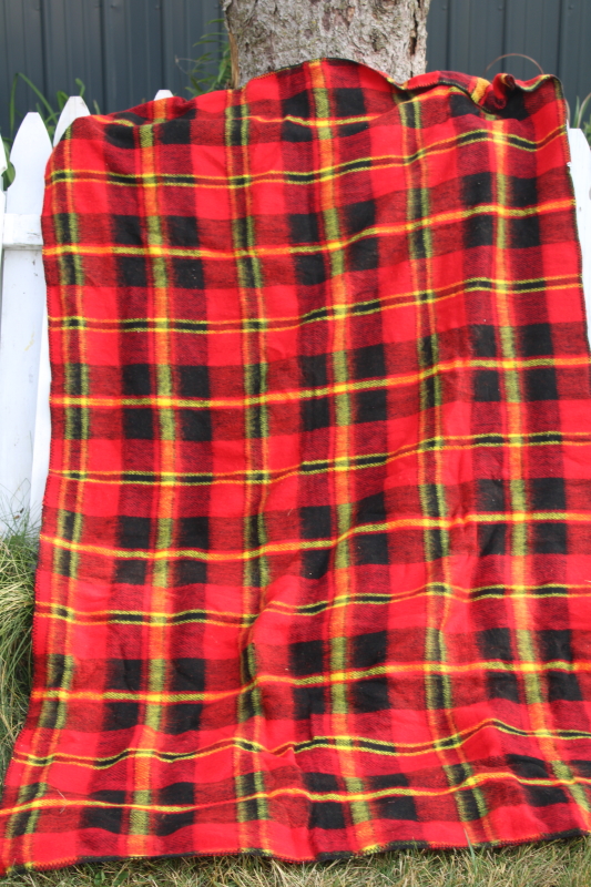 red black yellow tartan plaid camp blanket, cozy acrylic fall throw retro tartanware