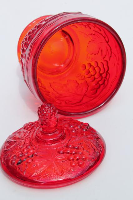 red glass Concord vintage grape pattern Imperial glass candy dish w/ grapes