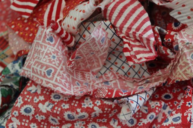 red prints 30s 40s 50s vintage cotton scraps bundle for quilting sewing craft projects