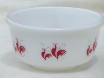 red rooster vintage Anchor Hocking milk glass bowl, Kellogg's rooster