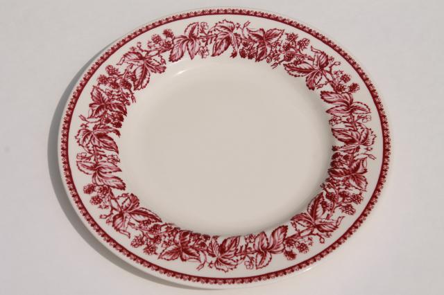 red transferware Wedgwood china, Mayfair pattern Williams-Sonoma salad plates