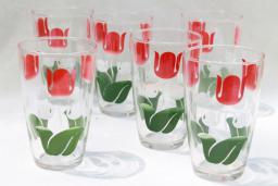 red tulips print kitchen glass tumblers, swanky swigs vintage drinking glasses