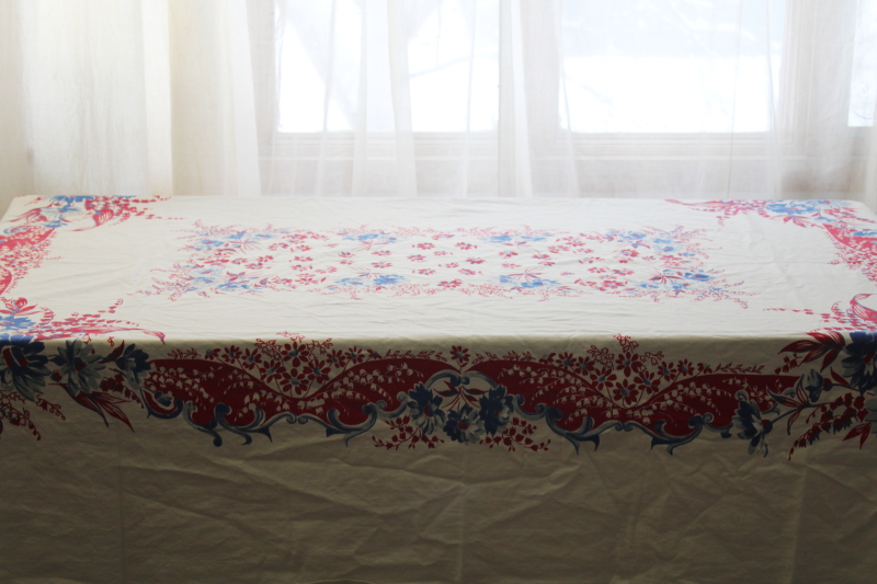 red white and blue vintage summer floral print cotton tablecloth, patriotic decor