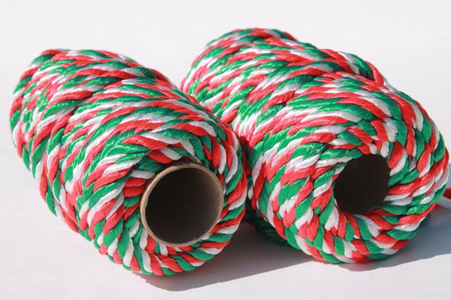 red white green candy stripe twist braid, gift tying trim rattail satin cord