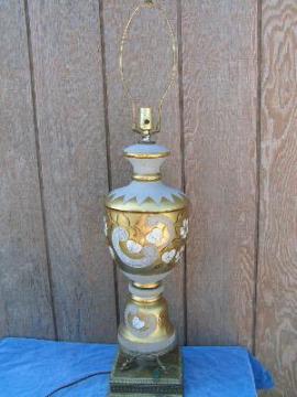 regency glass lamp, floral gold