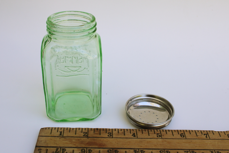 reproduction vintage green depression glass jar, large pepper range shaker for kitchen