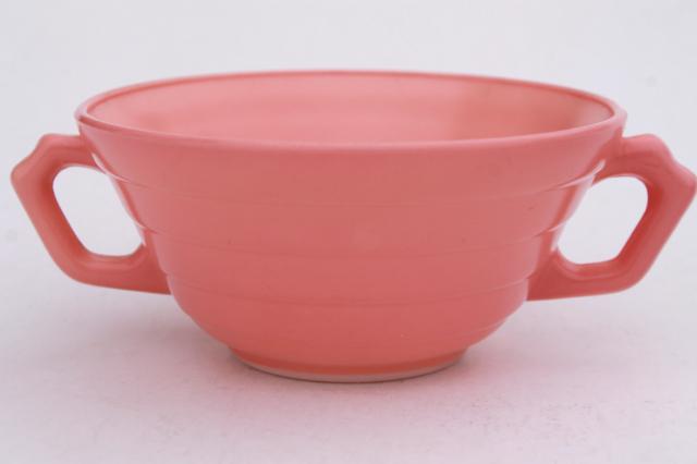 retro 50s vintage Hazel Atlas Moderntone platonite bowls & cream soups, pastel pink & blue