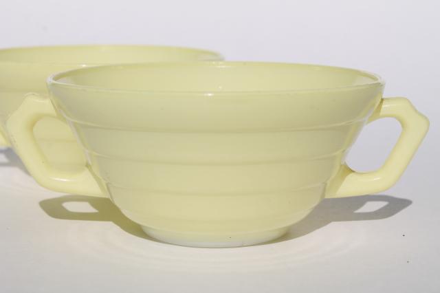 retro 50s vintage Hazel Atlas Moderntone platonite pastels cream soup bowls, pastel colors
