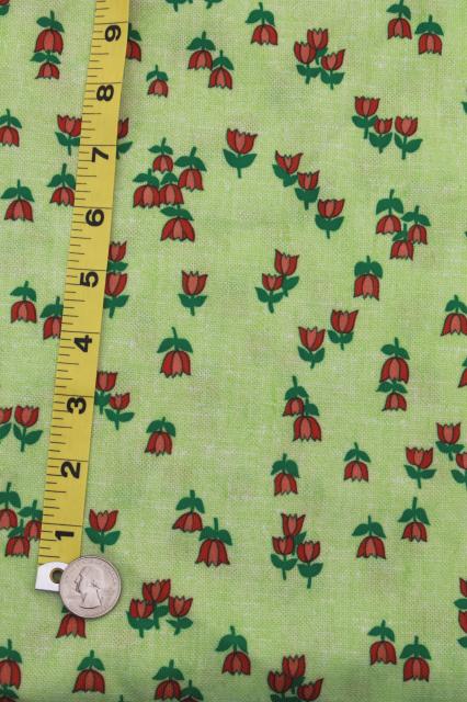 retro 60s 70s poly doubleknit fabric, tulip print on lime green, vintage polyester double knit