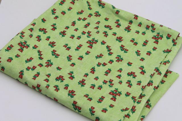 retro 60s 70s poly doubleknit fabric, tulip print on lime green, vintage polyester double knit
