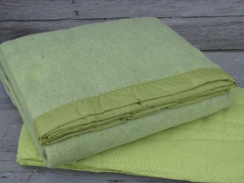 retro 60s lime green blankets, vintage sheet blanket & bed blanket