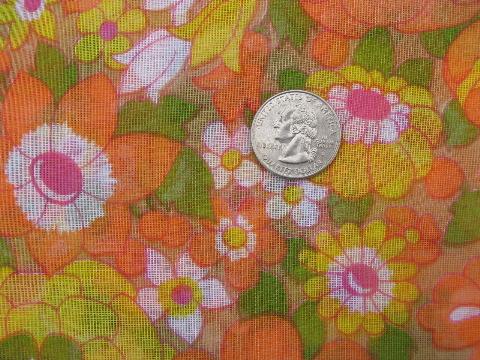 retro 60s vintage fabric, crisp sheer cotton w/ bright flowers print