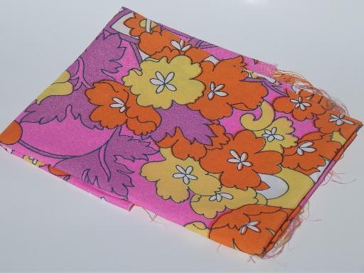 retro 60s vintage hot pink paisley floral print poly crepe fabric