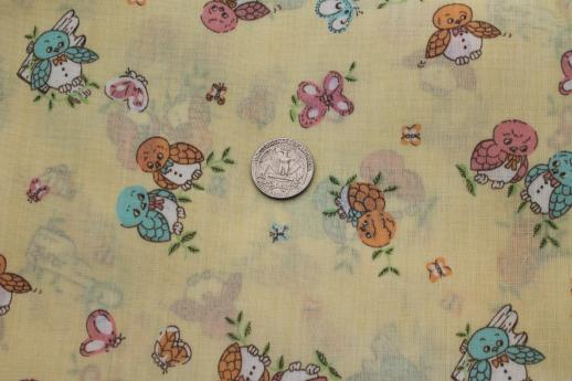 retro 70s baby owls print cotton blend fabric, vintage novelty print fabric