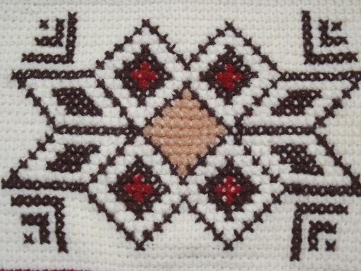 retro 70s fringed indian blanket afghan, hand stitched southwest designs