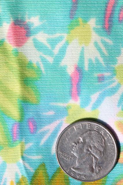 retro 70s polyester fabric, vintage poly tricot knit w/ mod loud floral print