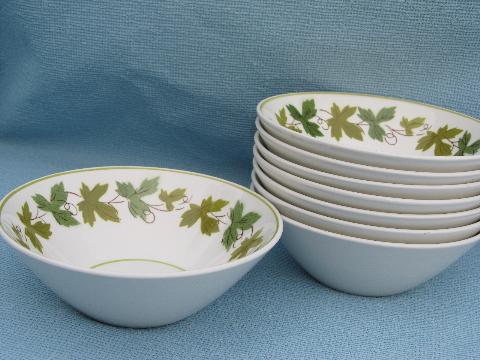 retro Mikasa pottery, Green Wood leaf pattern, 8 small fruit bowls